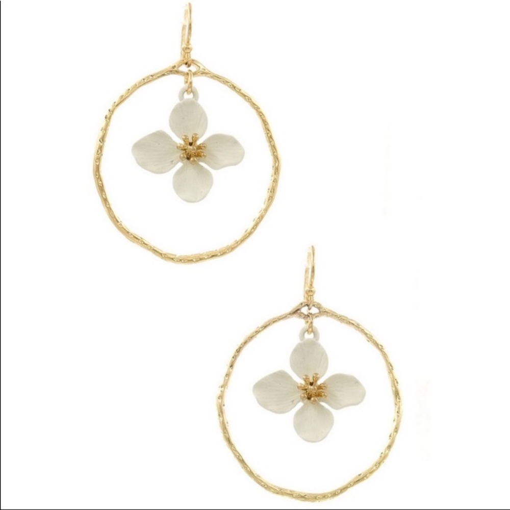 Last—Ivory Flower Dangle Hoop Earrings - Picture 2 of 3